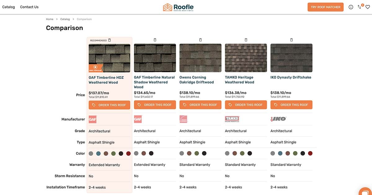 asphalt shingle roof products comparison