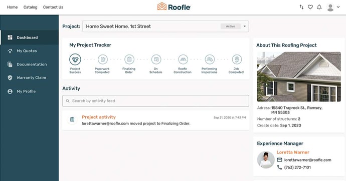 roofing customer portal with roof tracker